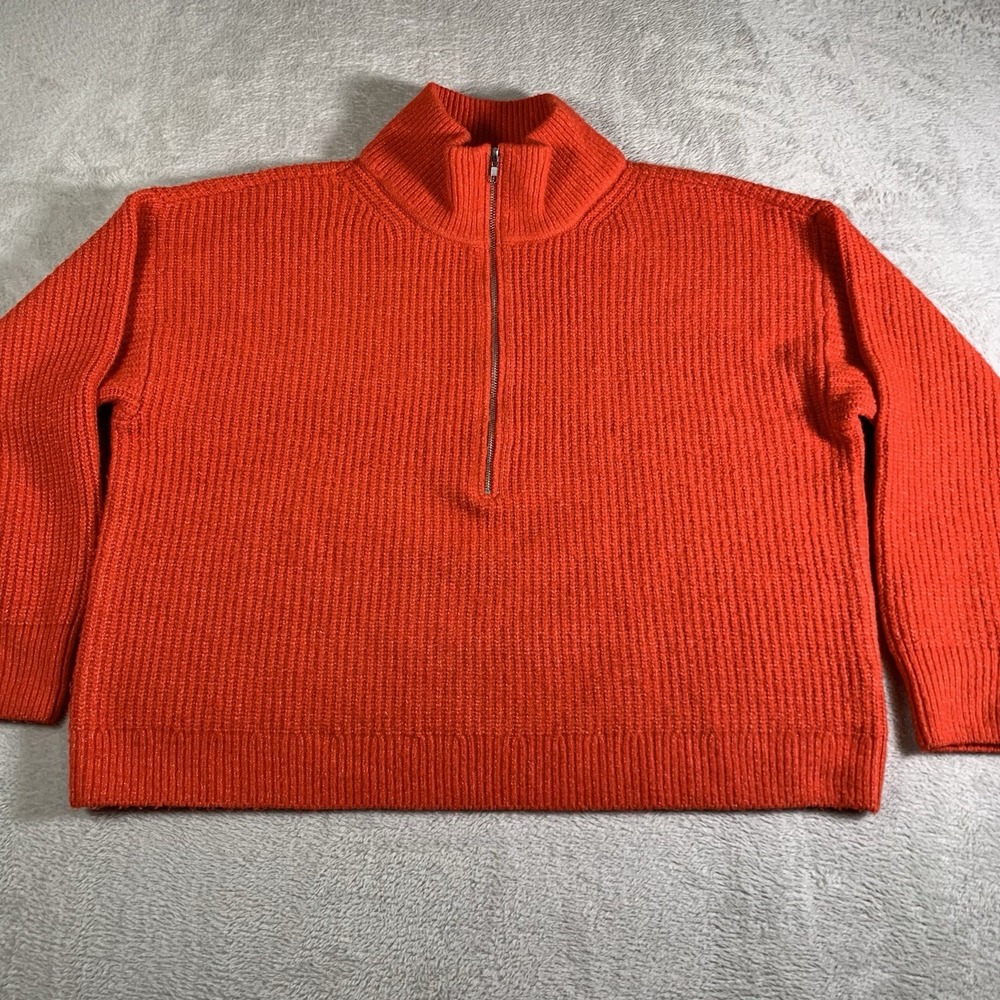 Vince Camuto Half Zip Pullover Cable Knit Sweater 2XL Bright Orange Oversized